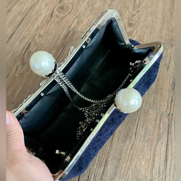 Handmade Real Shearling Pearl Kisslock Clutch/Wristlet/Evening Bag/Crossbody - Picture 15 of 16
